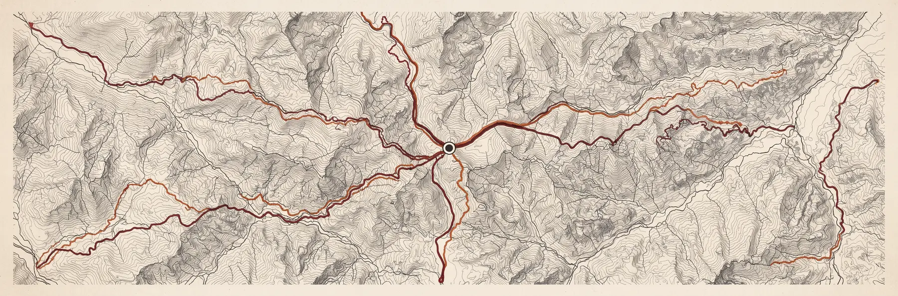 Five separate mountain routes converging into one team result