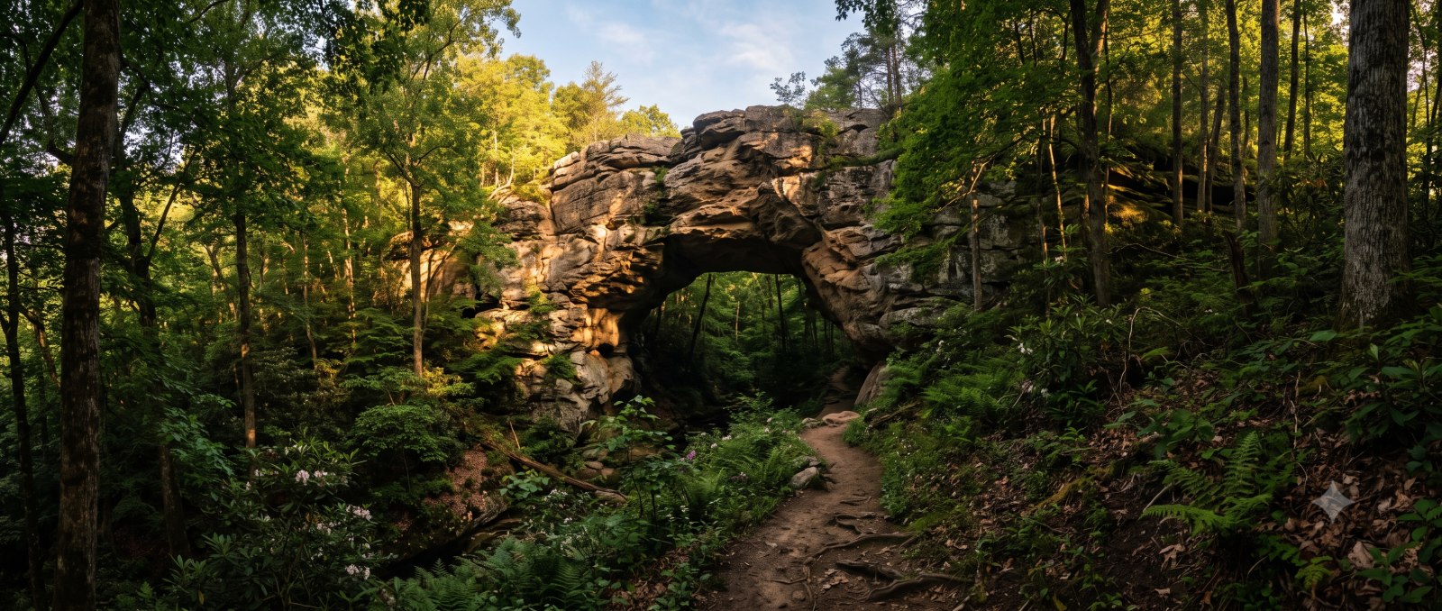 A forest service dirt road winding through the autumn hardwoods of the Ouachita Mountains, the Arkansas Traveller 100 course