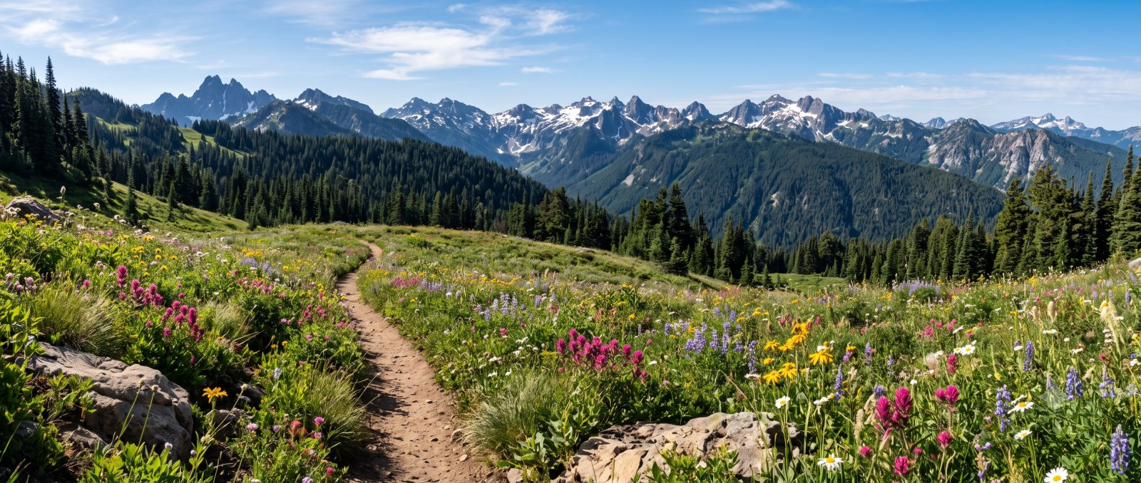 A faint, unmarked backcountry trail fading into remote North Cascades wilderness, the Plain 100 course
