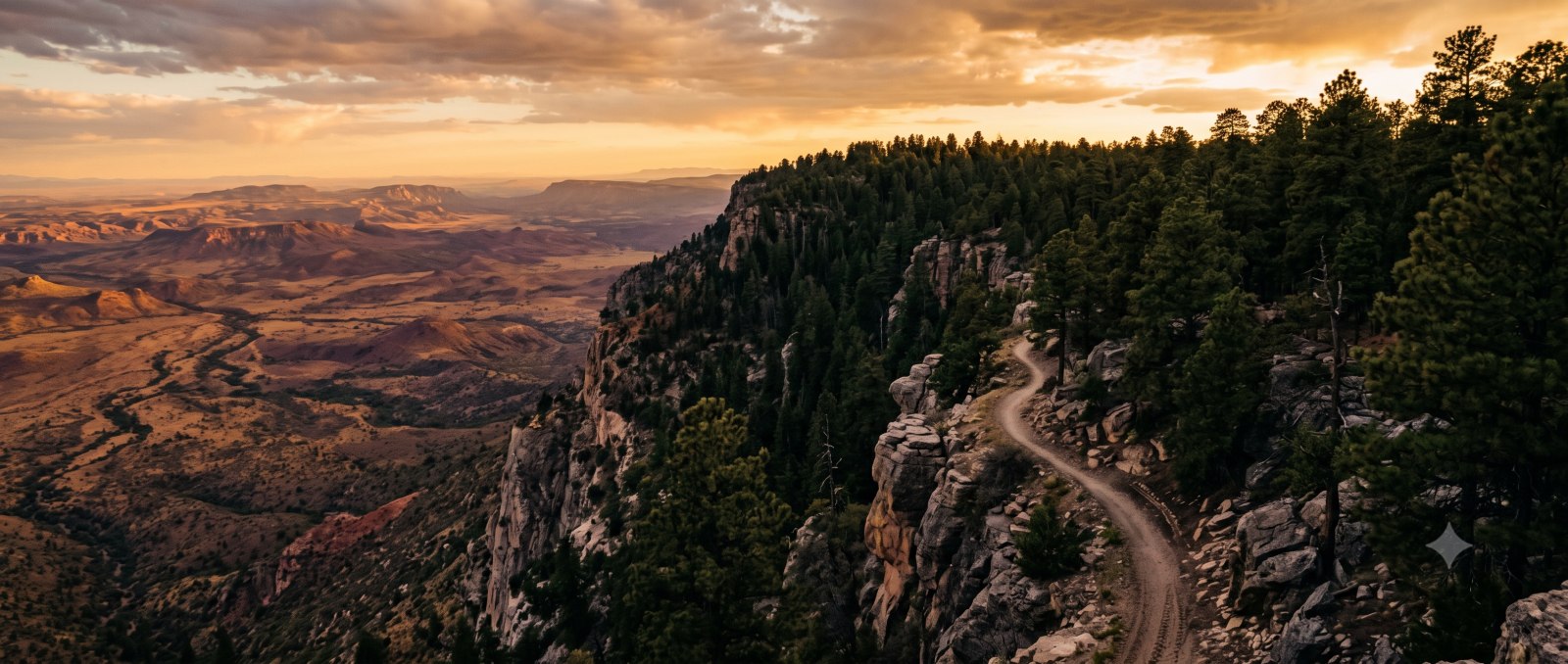A trail through granite boulder formations at sunset, the Saddles 100 course
