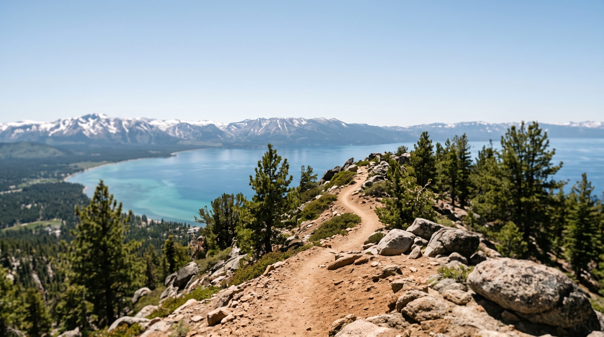 A granite ridge trail above Lake Tahoe, the Tahoe Rim Trail 100 course