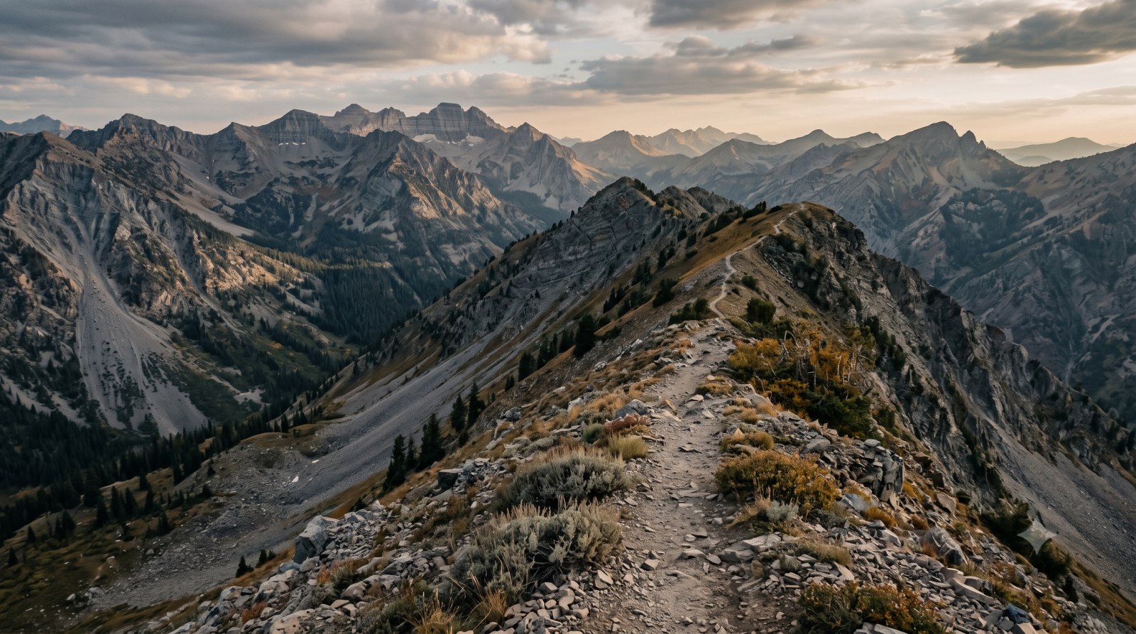 A ridgeline trail through golden aspen and red maple above Bear Lake, the Bear 100 course