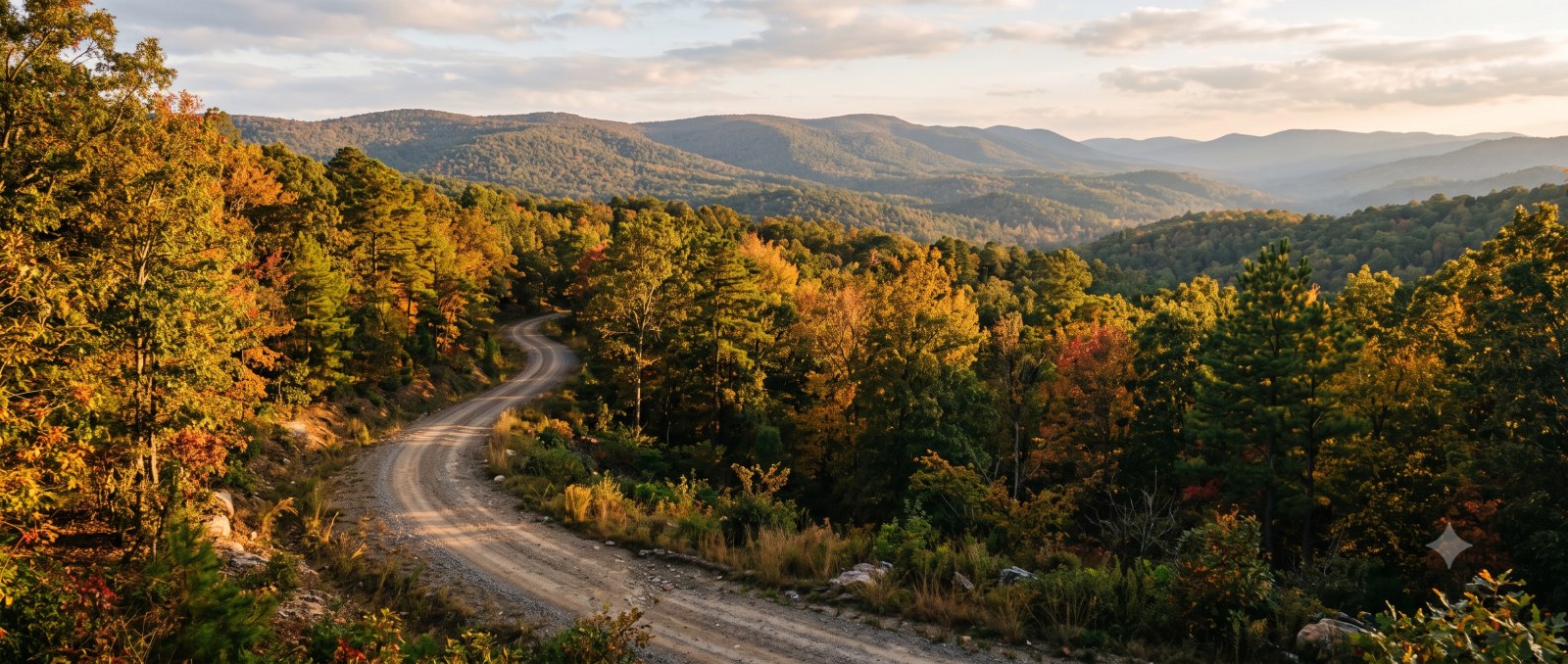 A dirt country road through rolling green Vermont hill farmland with the Green Mountains beyond, the Vermont 100 course