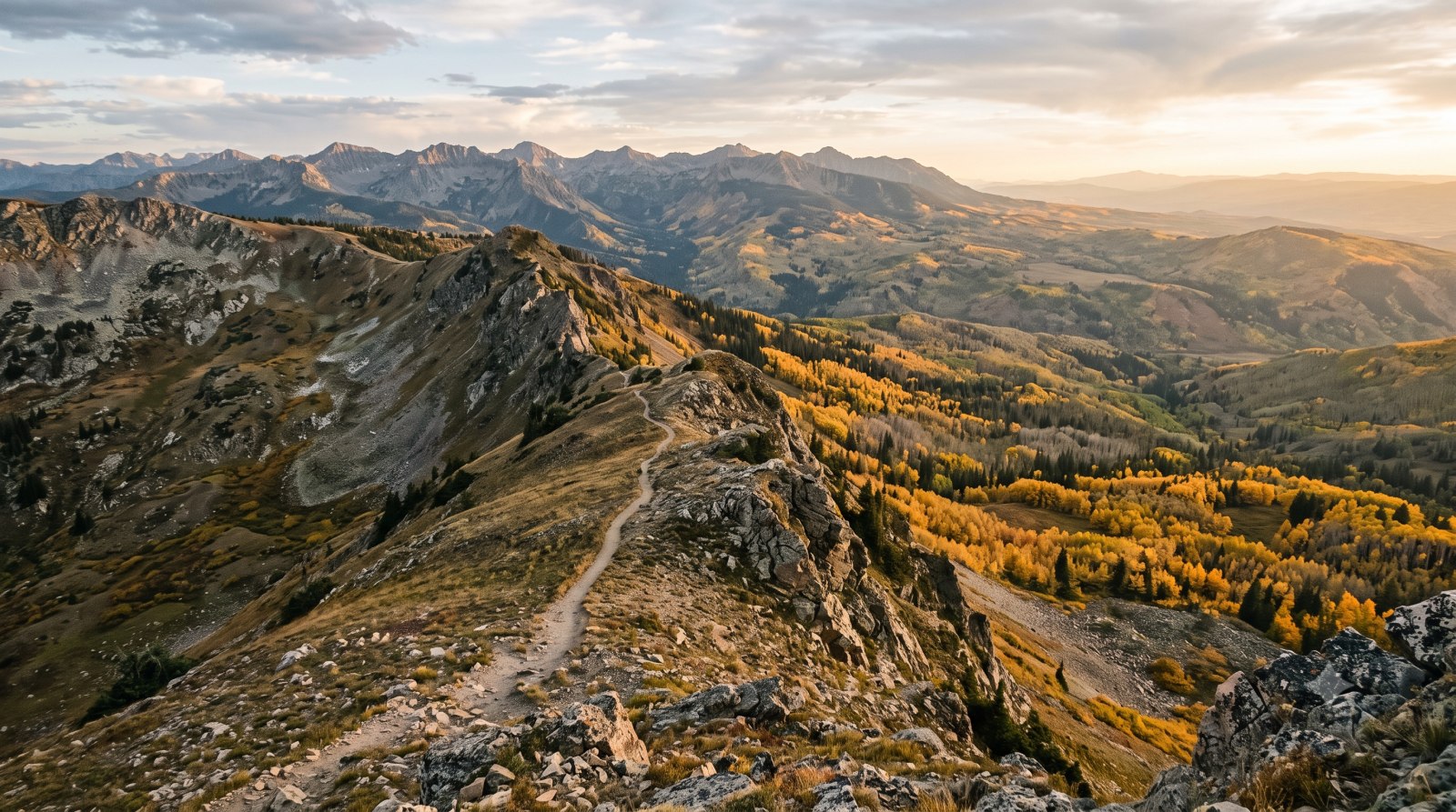 A rugged sub-alpine crest trail along the Wasatch Range, the Wasatch Front 100 course